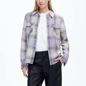 Madewell Plaid Flannel Snap-Front Shirt Women's 6 Medium Pastel Purple